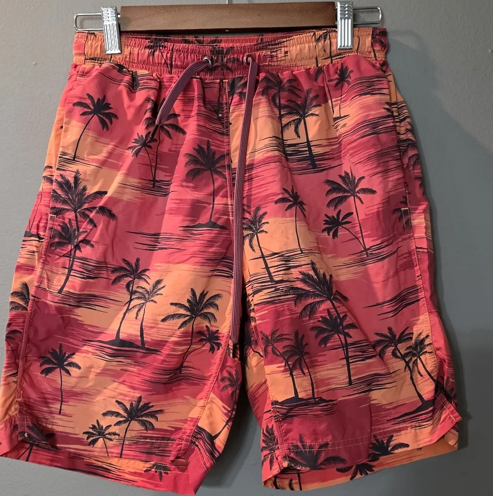Saxx Ballpark Pouch Cannonball 2N1 Red Tropical Palm Print Swim Shorts Mens S